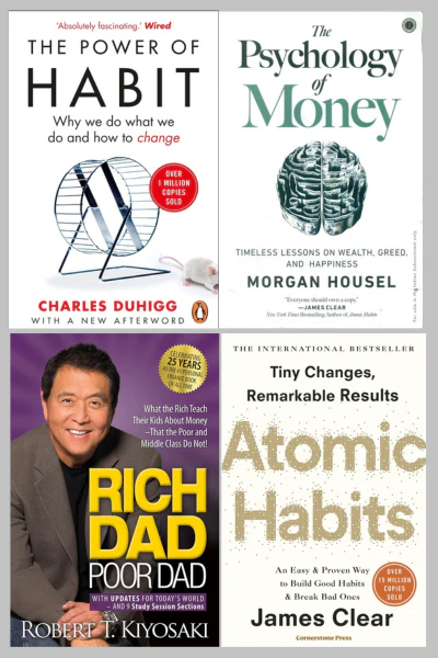 Atomic Habit  +The Power Of Habit +Rich dad poor dad + Psychology of Money 4 Books Combo  (Paperback)