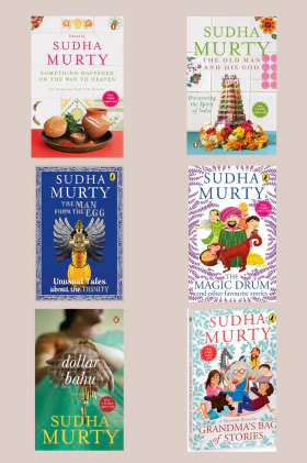 Sudha Murthy Indian Storytelling Treasures by Sudha Murthy (6 Books Set) (Man from the Egg + Grandpa’s Bag of Stories + The Magic Drum + The Old Man and His God + Dollar Bahu + Something Happened on the Way to Heaven)