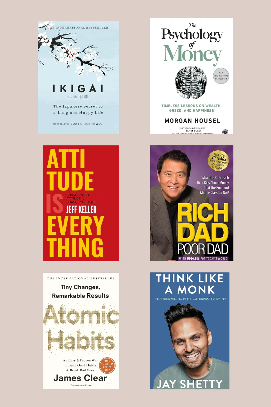 Must Read Combo (For new readers also) (Atomic Habits, Think Like a Monk, The Psychology of Money, Ikigai, Attitude Is Everything, Rich Dad Poor Dad.) (Paperback)