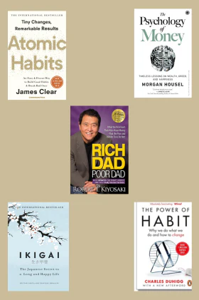 The Ultimate Self-Transformation Book Set – 5 Bestsellers on Purpose, Habits & Wealth (Ikigai, Atomic Habits, Power of Habit, Rich Dad Poor Dad, Psychology of Money)"